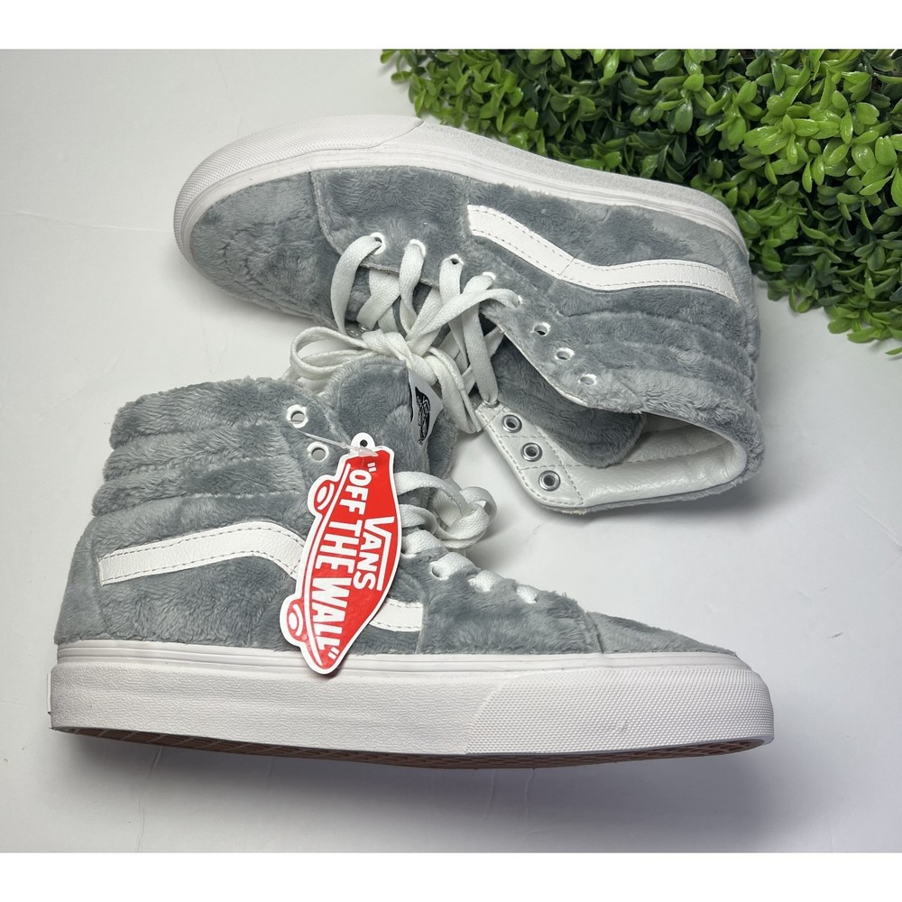 Vans Old Skool Sk8 Hi Women’s  Sherpa Gray Grey White Skate Shoe Fur NEW 7.5